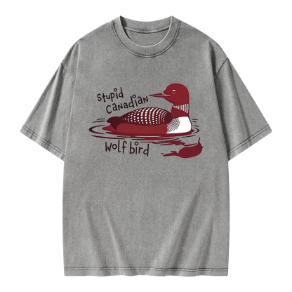 Pagewings Stupid Canadian Wolf Bird Unisex Washed T-shirt