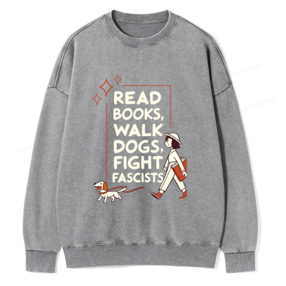 Pagewings Read Books Walk Dogs Unisex Washed Sweatshirt