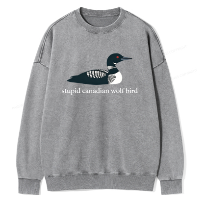 Pagewings Stupid Canadian Wolf Bird Unisex Washed Sweatshirt