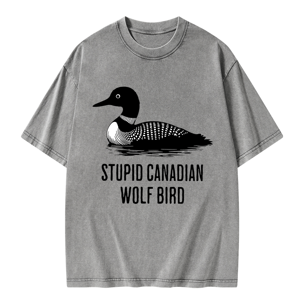 Pagewings Stupid Canadian Wolf Bird Unisex Washed T-shirt