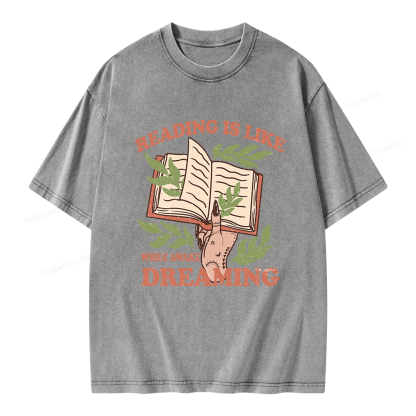 Pagewings Reading is like Dreaming  Unisex Washed T-shirt