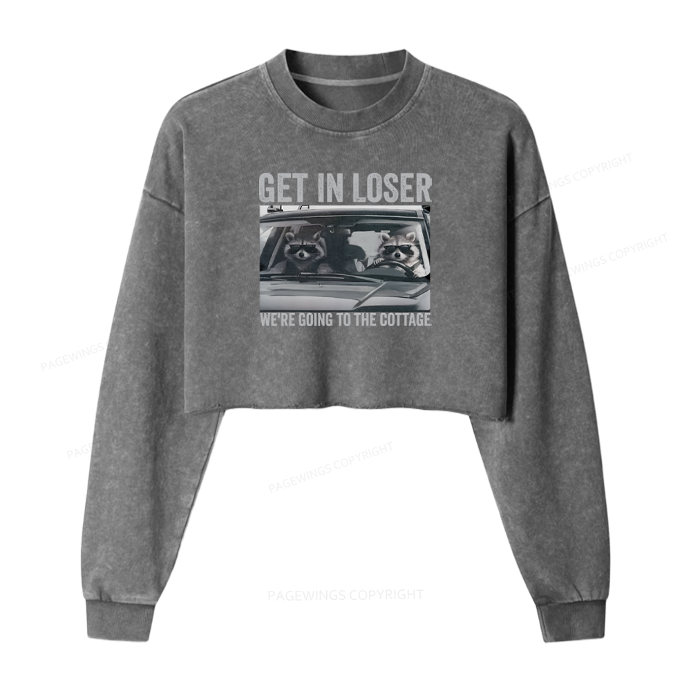 Pagewings Get In Loser Washed Crop Sweatshirt