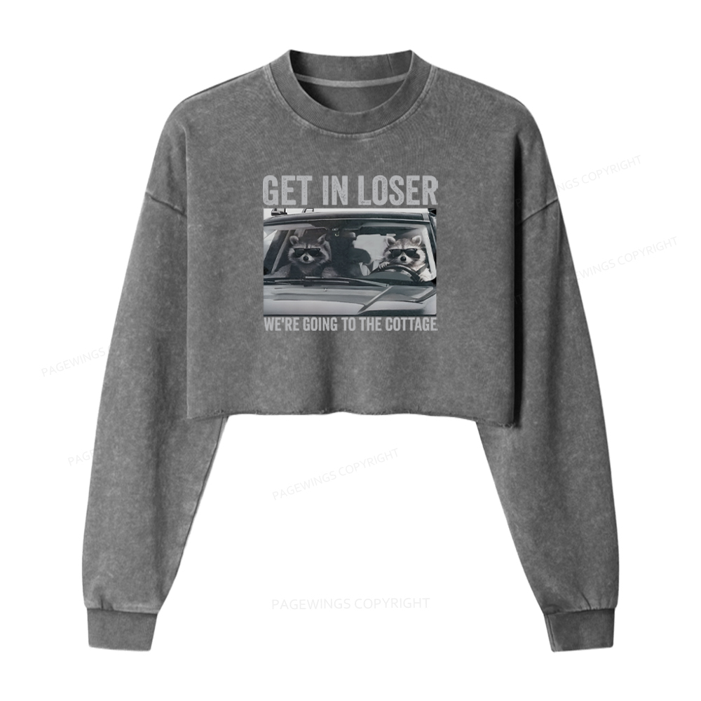 Pagewings Get In Loser Washed Crop Sweatshirt