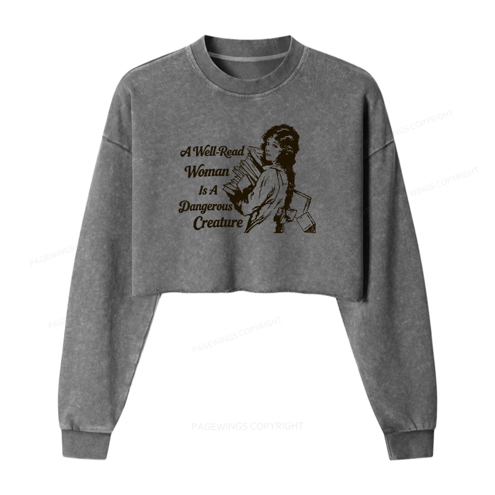 Pagewings A Well-Read Woman Is A Dangerous Creature Washed Crop Sweatshirt