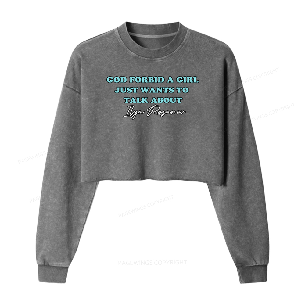 Pagewings Romance Book Lover Washed Crop Sweatshirt