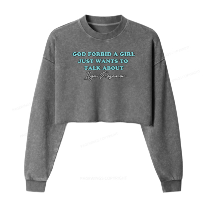 Pagewings Romance Book Lover Washed Crop Sweatshirt