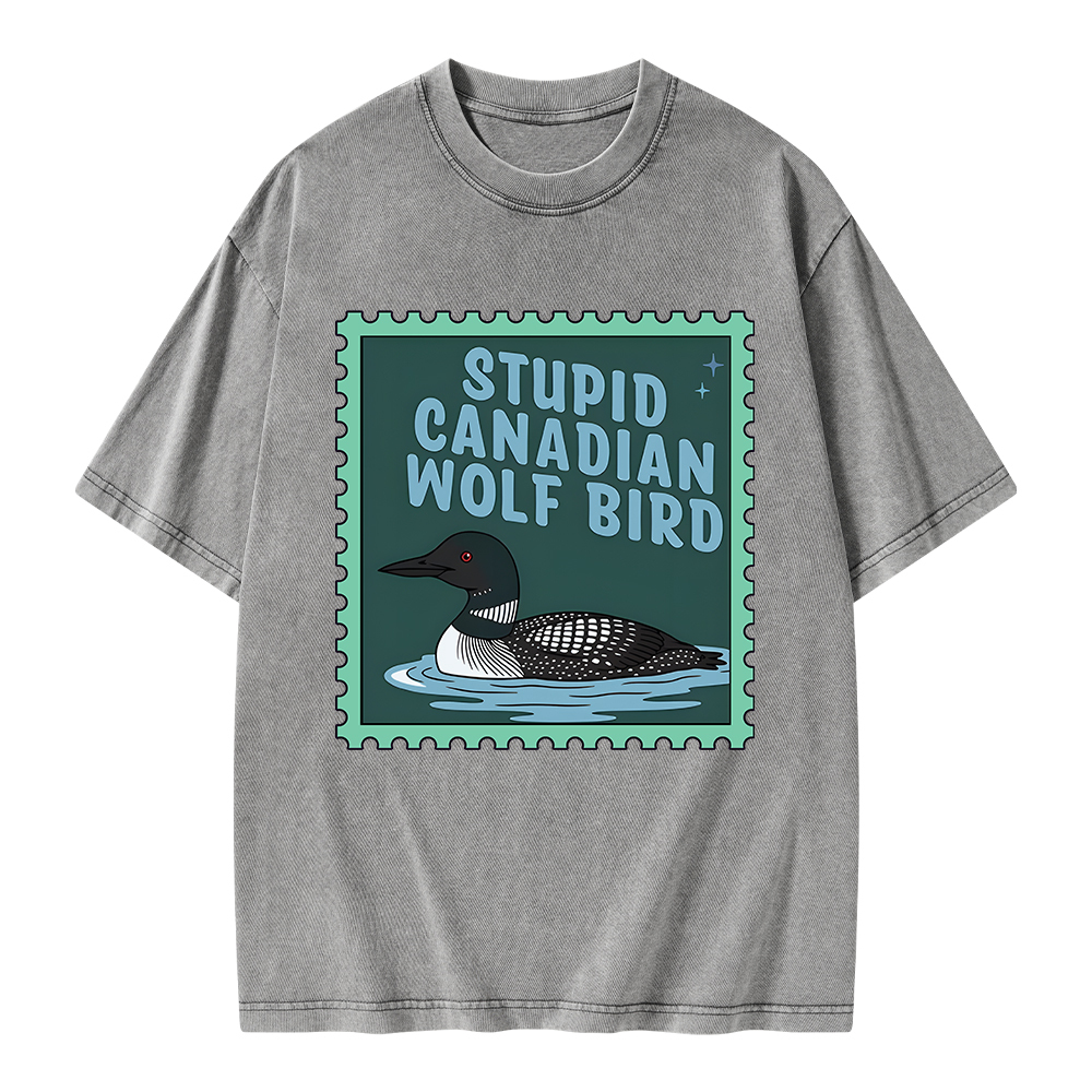 Pagewings Stupid Canadian Wolf Bird Unisex Washed T-shirt