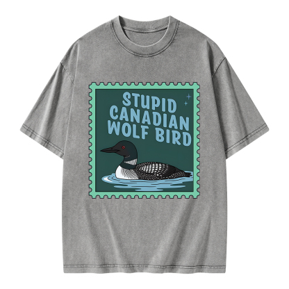 Pagewings Stupid Canadian Wolf Bird Unisex Washed T-shirt