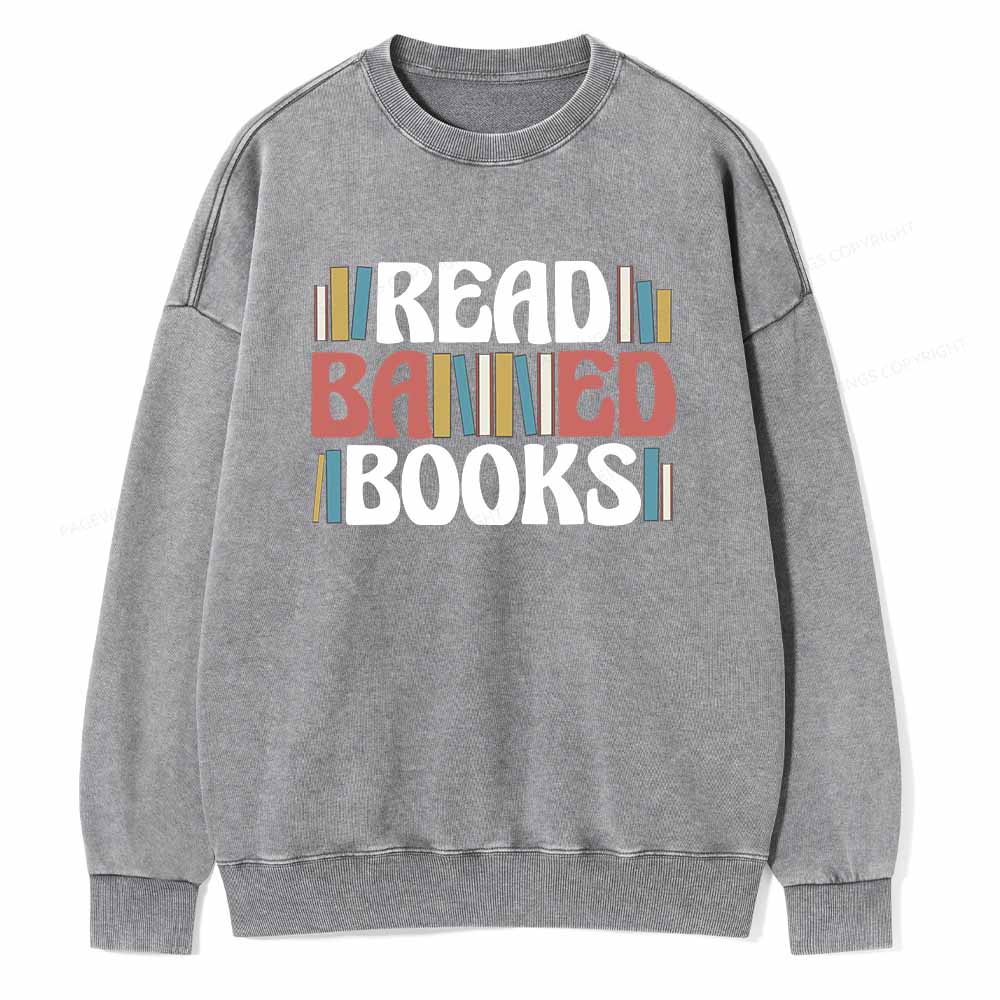 Pagewings Read Banned Books Unisex Washed Sweatshirt
