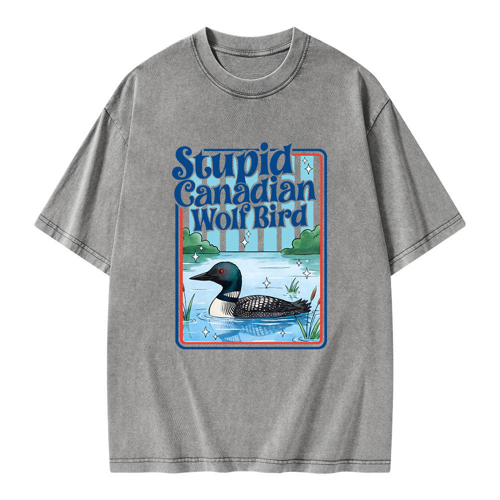 Pagewings Stupid Canadian Wolf Bird Unisex Washed T-shirt