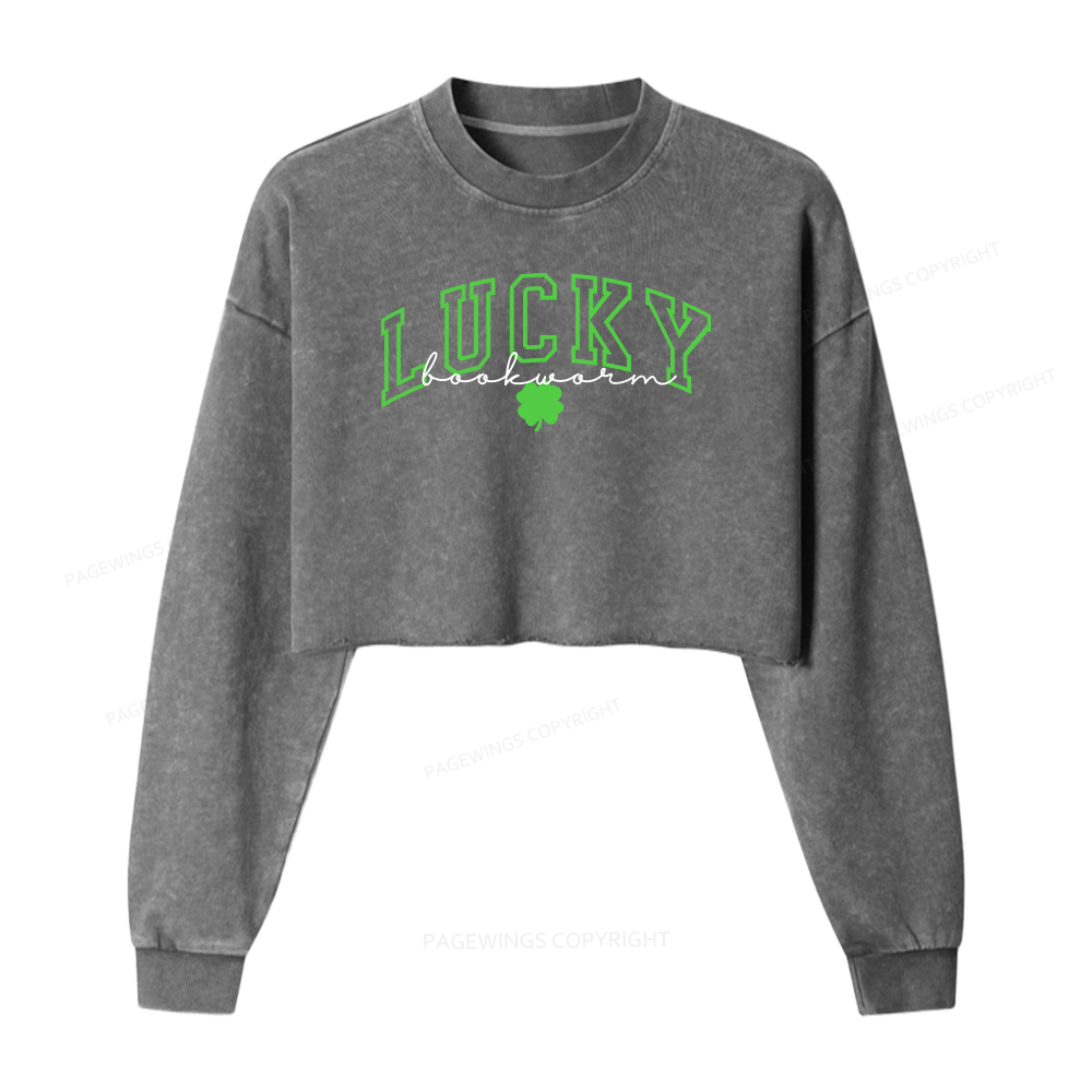 Pagewings Lucky Bookworm Washed Crop Sweatshirt
