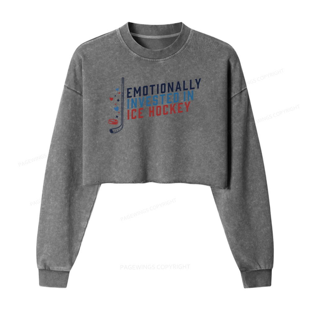 Pagewings Emotionally Invested in Ice Hockey Washed Crop Sweatshirt