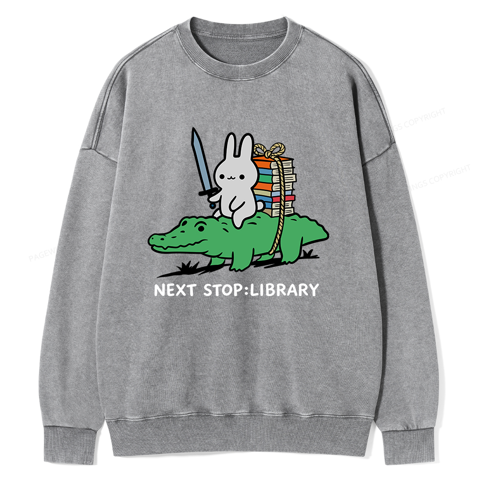 Pagewings Next Stop Library Unisex Washed Sweatshirt