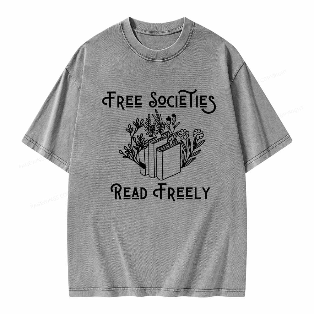 Pagewings Free Societies Read Freely Shirt Unisex Washed T-shirt