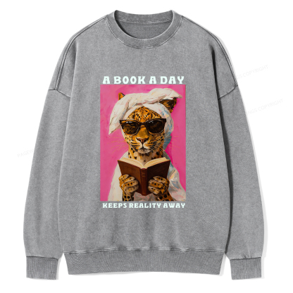 Pagewings A Book A Day Keeps Reality Away Unisex Washed Sweatshirt