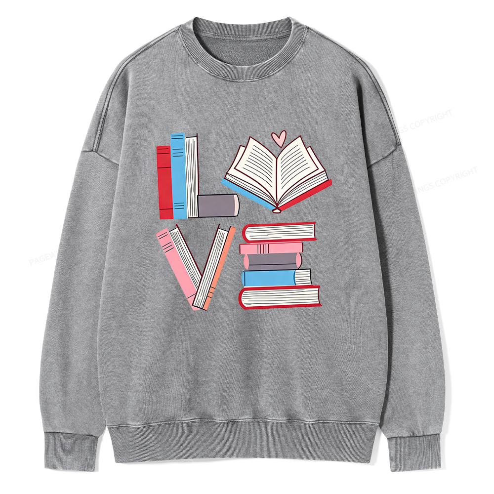 Pagewings Books Lovers Valentines Unisex Washed Sweatshirt