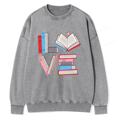 Pagewings Books Lovers Valentines Unisex Washed Sweatshirt