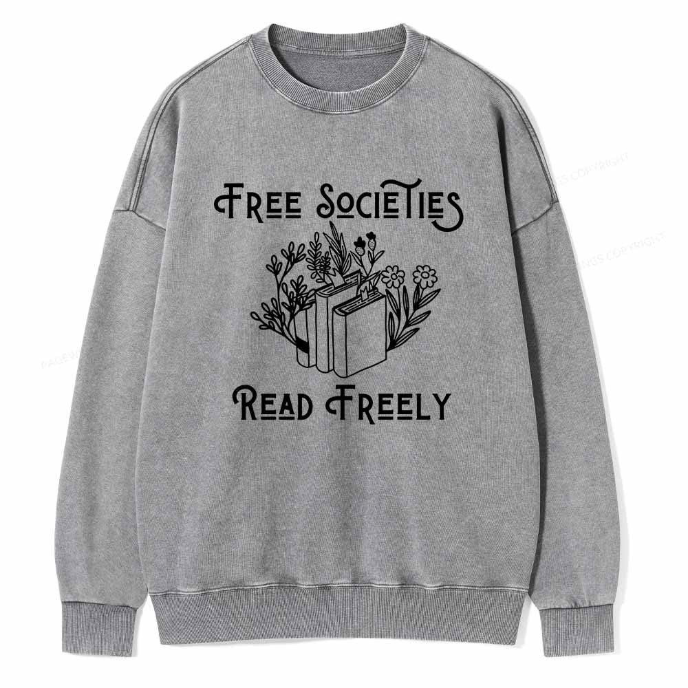 Pagewings Free Societies Read Freely Shirt Unisex Washed Sweatshirt