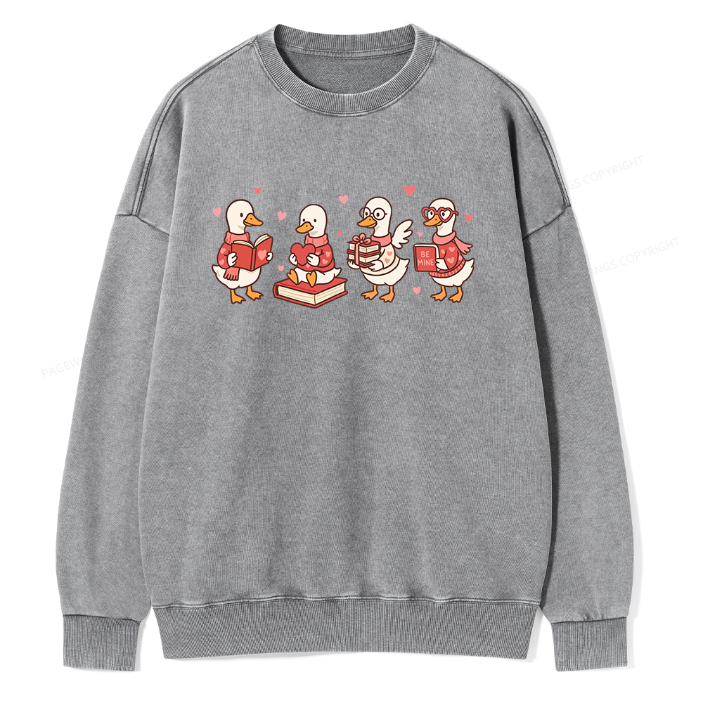 Pagewings Goose Book Lover Valentines Day Unisex Washed Sweatshirt