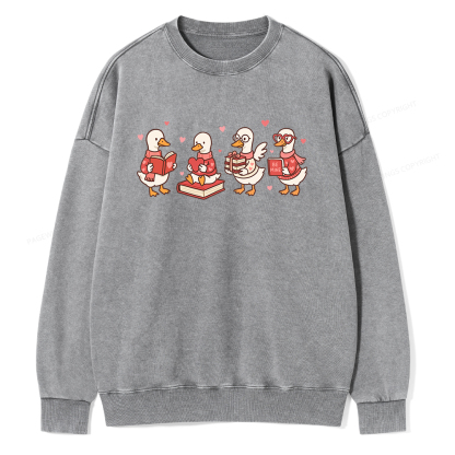 Pagewings Goose Book Lover Valentines Day Unisex Washed Sweatshirt