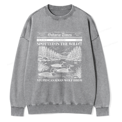 Pagewings Stupid Canadian Wolf Bird Unisex Washed Sweatshirt