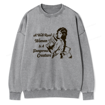 Pagewings A Well-Read Woman Is A Dangerous Creature Unisex Washed Sweatshirt