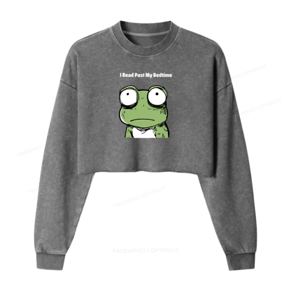 Pagewings I Read Past My Bedtime Washed Crop Sweatshirt