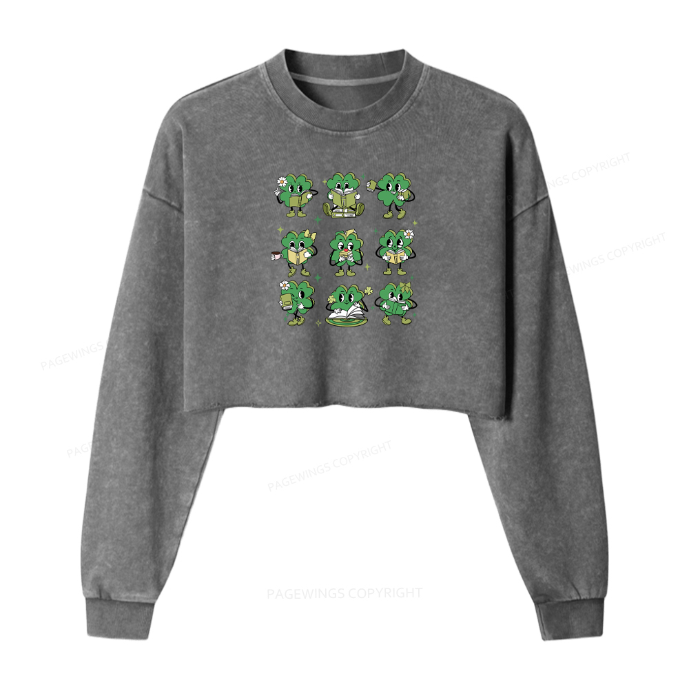 Pagewings St Patrick’s Day Book Lovers Librarian Washed Crop Sweatshirt