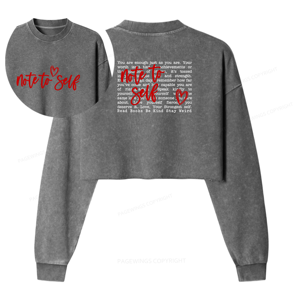 Pagewings Note To Self Washed Crop Sweatshirt