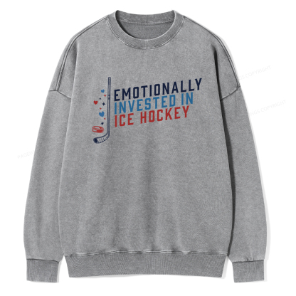 Pagewings Emotionally Invested in Ice Hockey Unisex Washed Sweatshirt