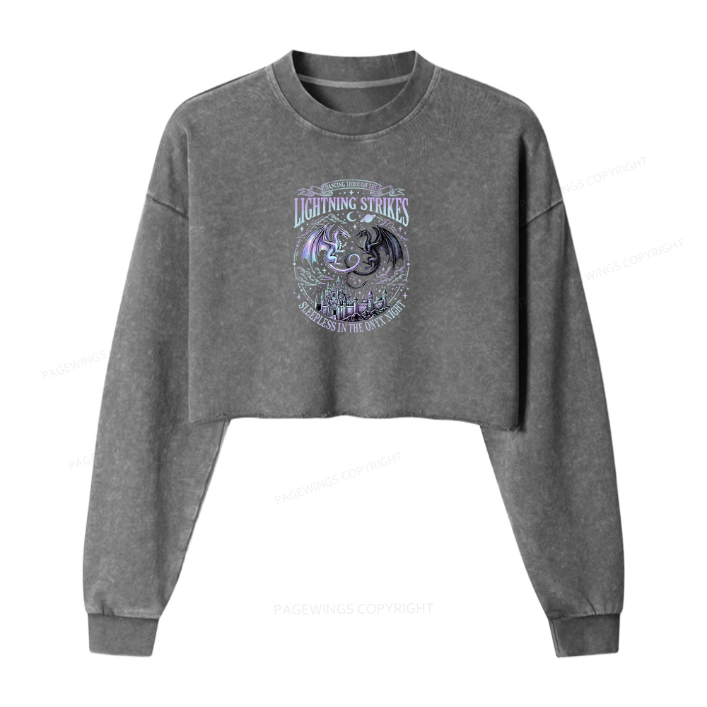 Pagewings Dragon Fantasy Book Lover Washed Crop Sweatshirt
