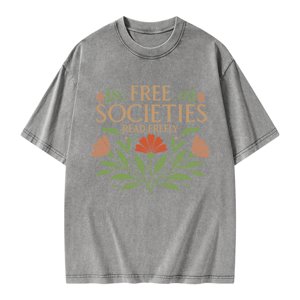 Pagewings Free Societies Read Freely Unisex Washed T-shirt