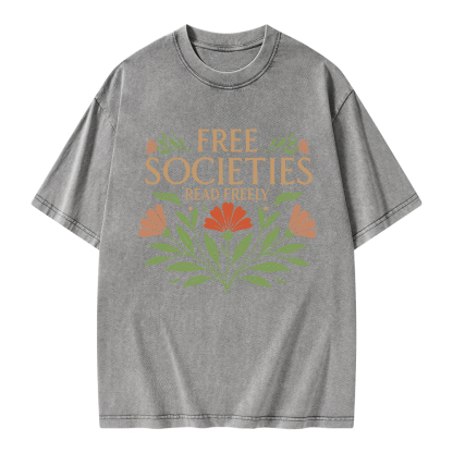 Pagewings Free Societies Read Freely Unisex Washed T-shirt