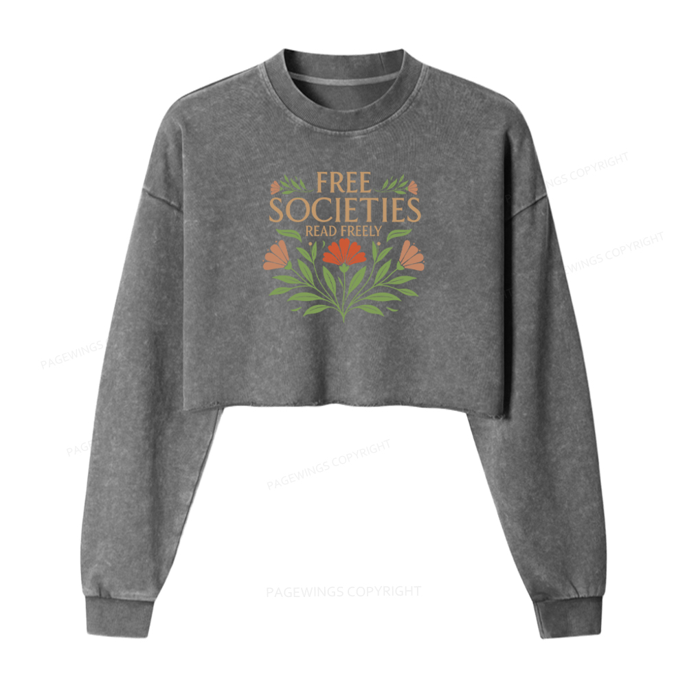 Pagewings Free Societies Read Freely Washed Crop Sweatshirt