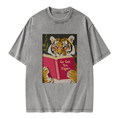 Pagewings Tiger Reading Unisex Washed T-shirt