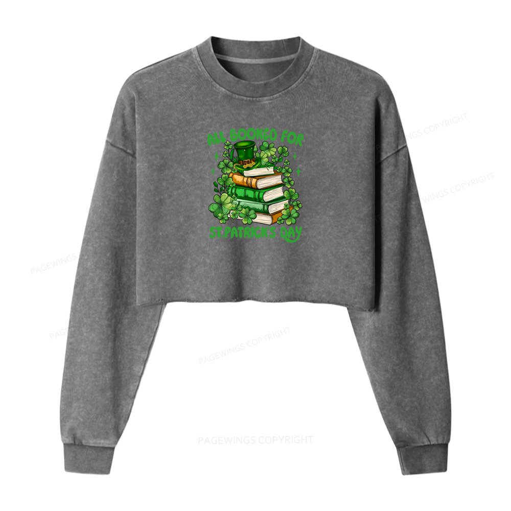 Pagewings All Booked For St Patrick's Day Washed Crop Sweatshirt