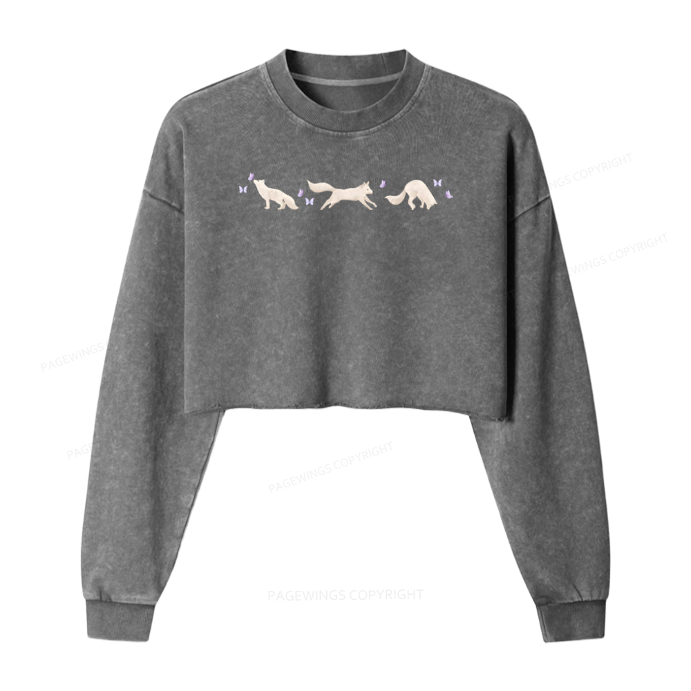 Pagewings Fantasy Books Lover Washed Crop Sweatshirt