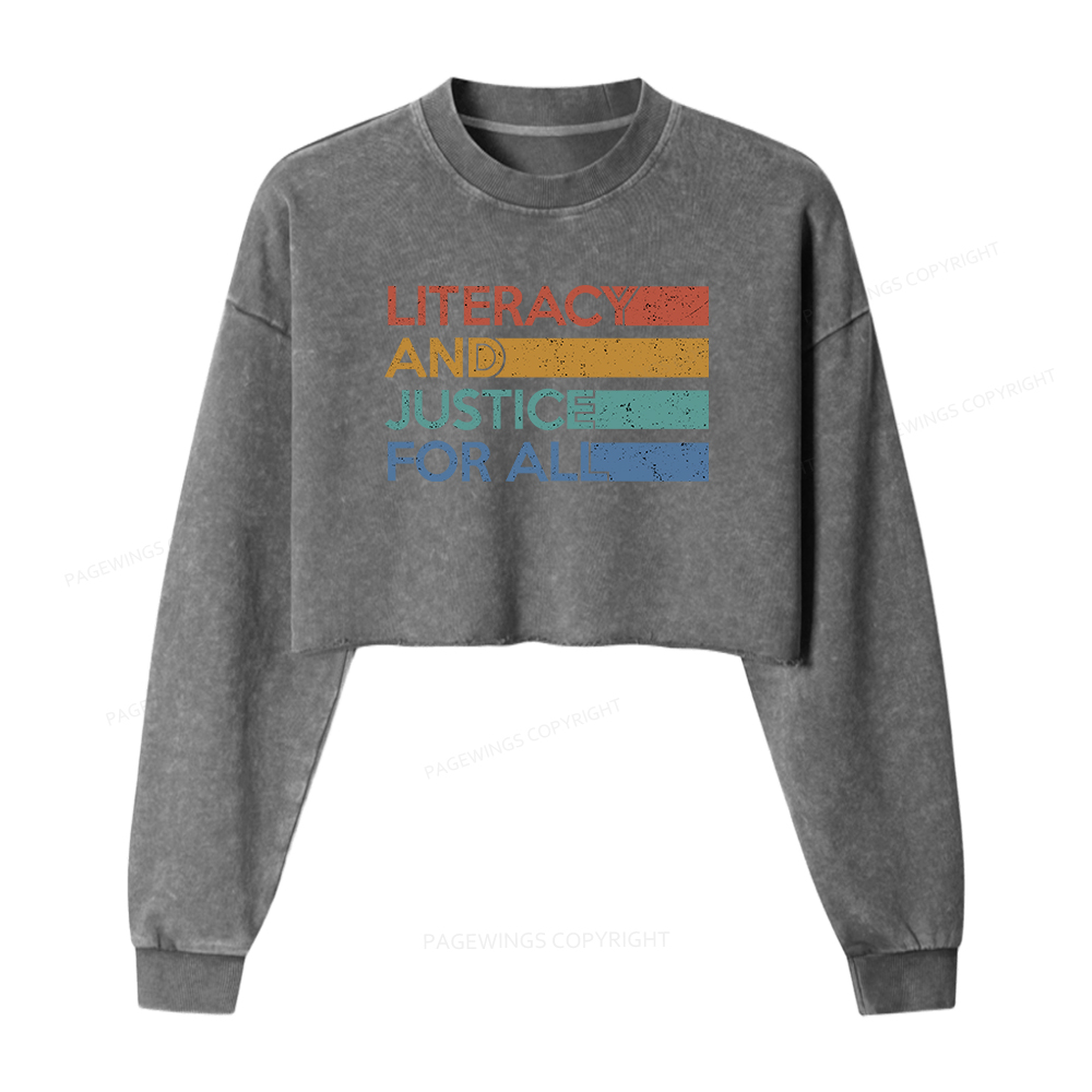 Pagewings Literacy and Justice For All Washed Crop Sweatshirt
