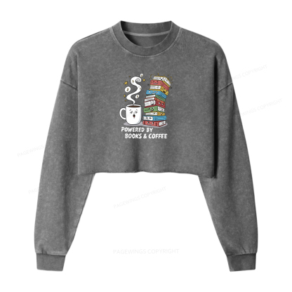Pagewings Powered By Books And Coffee Washed Crop Sweatshirt