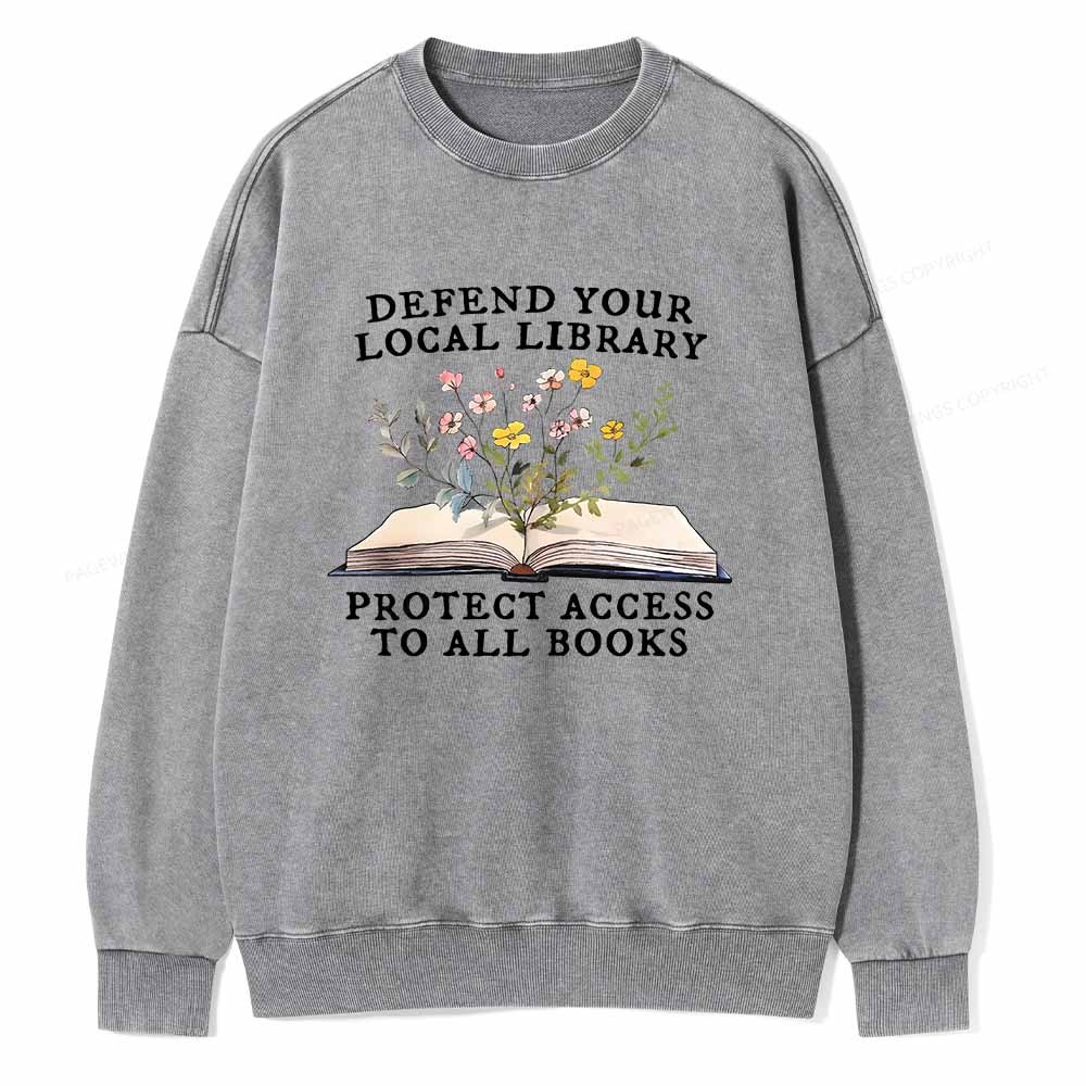 Pagewings Books Save Lives Protect Libraries Unisex Washed Sweatshirt