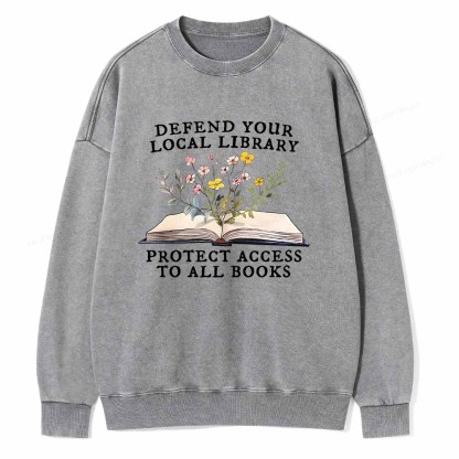 Pagewings Books Save Lives Protect Libraries Unisex Washed Sweatshirt