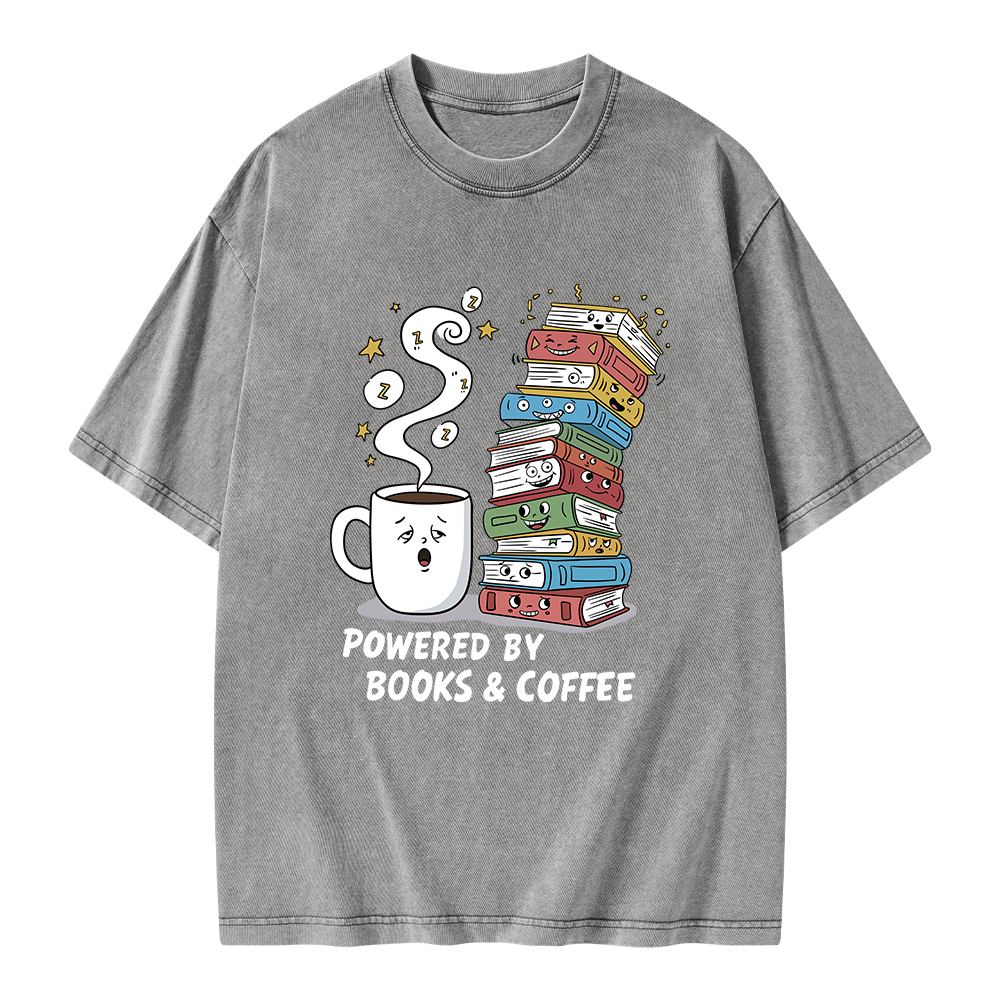 Pagewings Powered By Books And Coffee Unisex Washed T-shirt