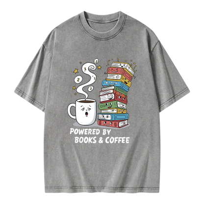 Pagewings Powered By Books And Coffee Unisex Washed T-shirt