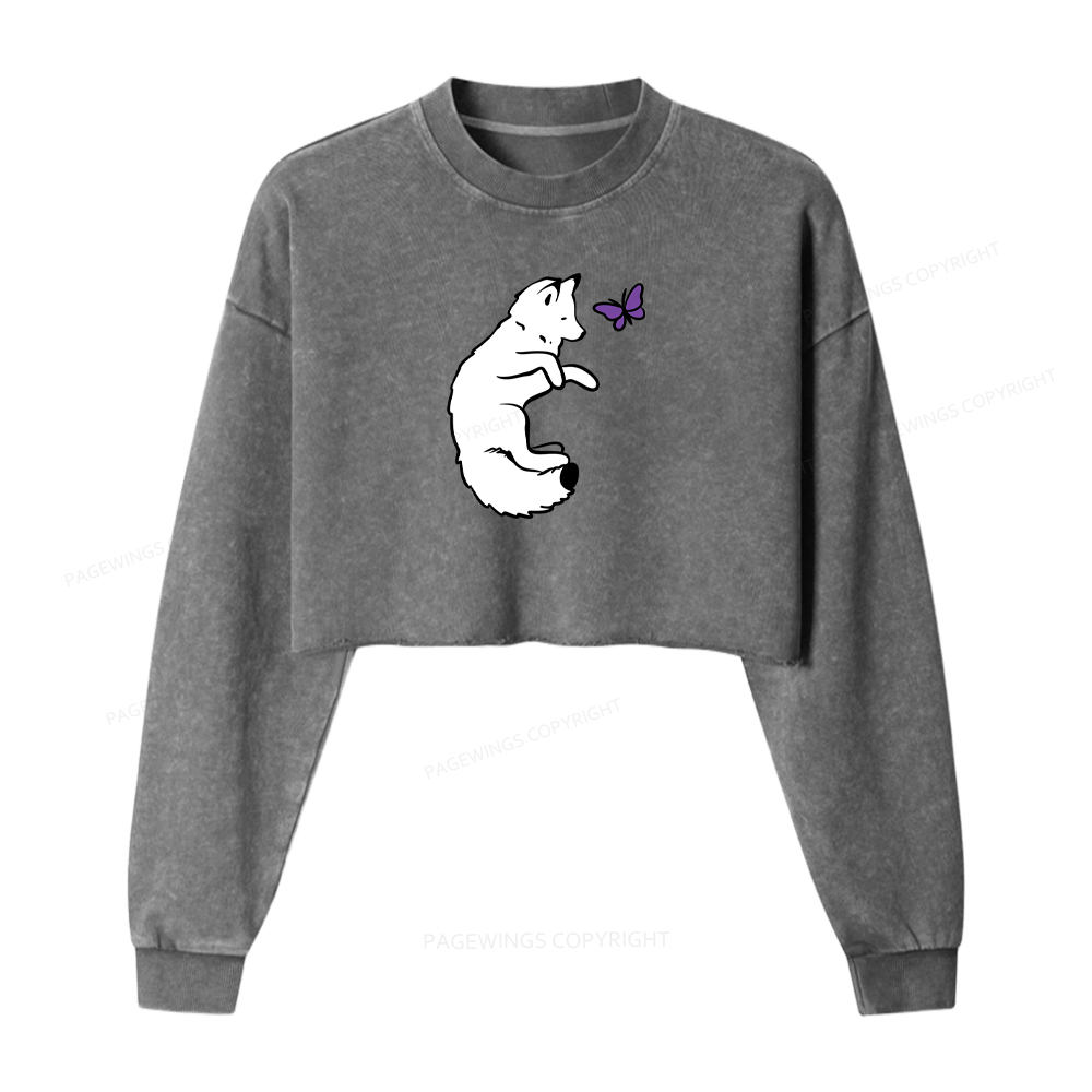 Pagewings Snow Fox Washed Crop Sweatshirt