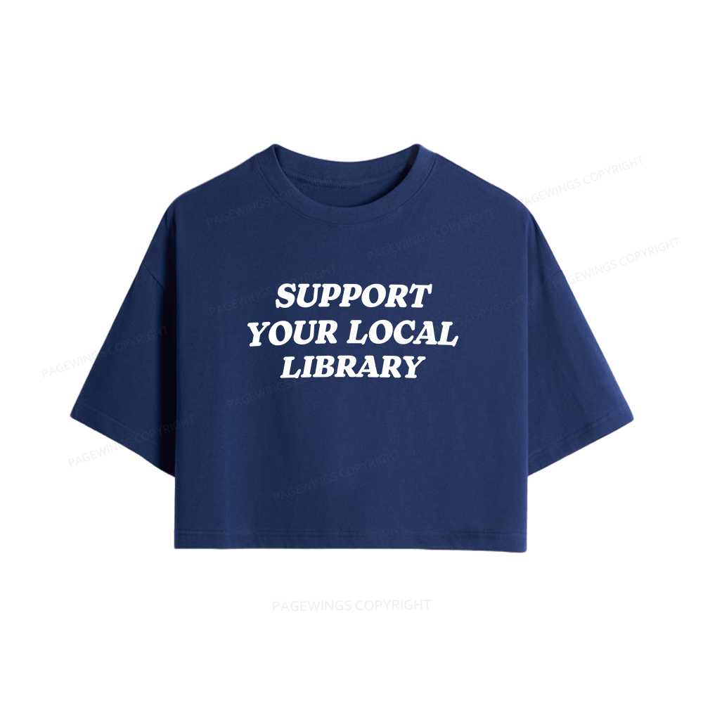 Pagewings Support Your Local Library Women Crop Tops
