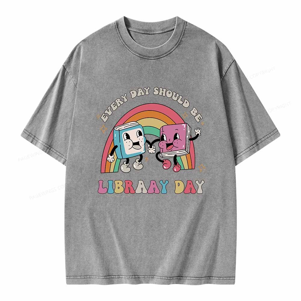 Pagewings Every Day Should be Library Day Unisex Washed T-shirt