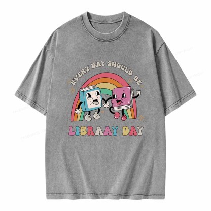 Pagewings Every Day Should be Library Day Unisex Washed T-shirt