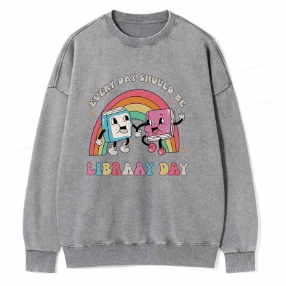 Pagewings Every Day Should be Library Day Unisex Washed Sweatshirt