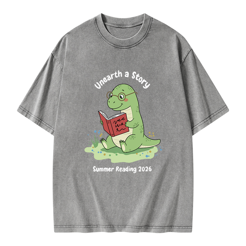 Pagewings Unearth A Story Dinosaur Summer Reading Unisex Washed T-shirt