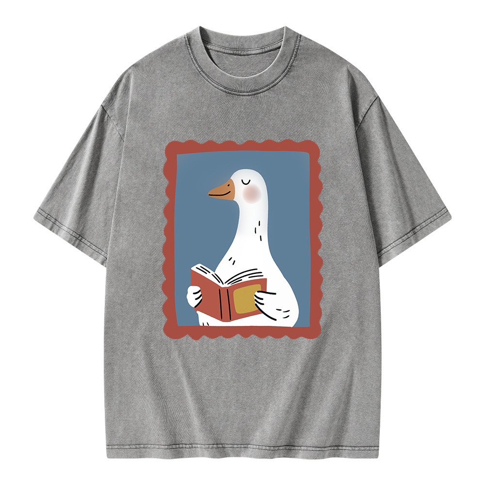 Pagewings Silly Goose Reading Unisex Washed T-shirt